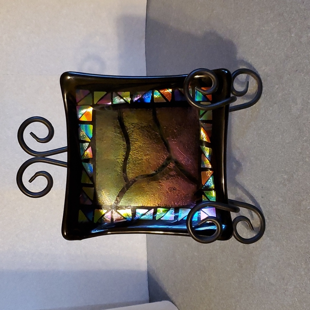 Decorative Mosaic Display plate with Cast Iron Stand